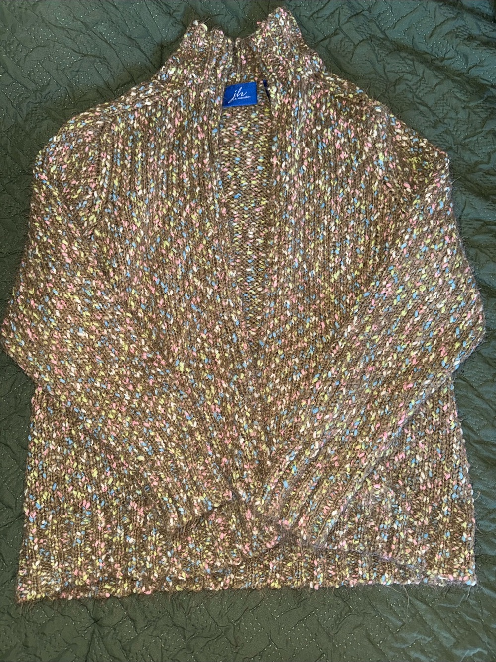 JH Collectibles Brown Speckled Knit Sweater with Pastel Flecks